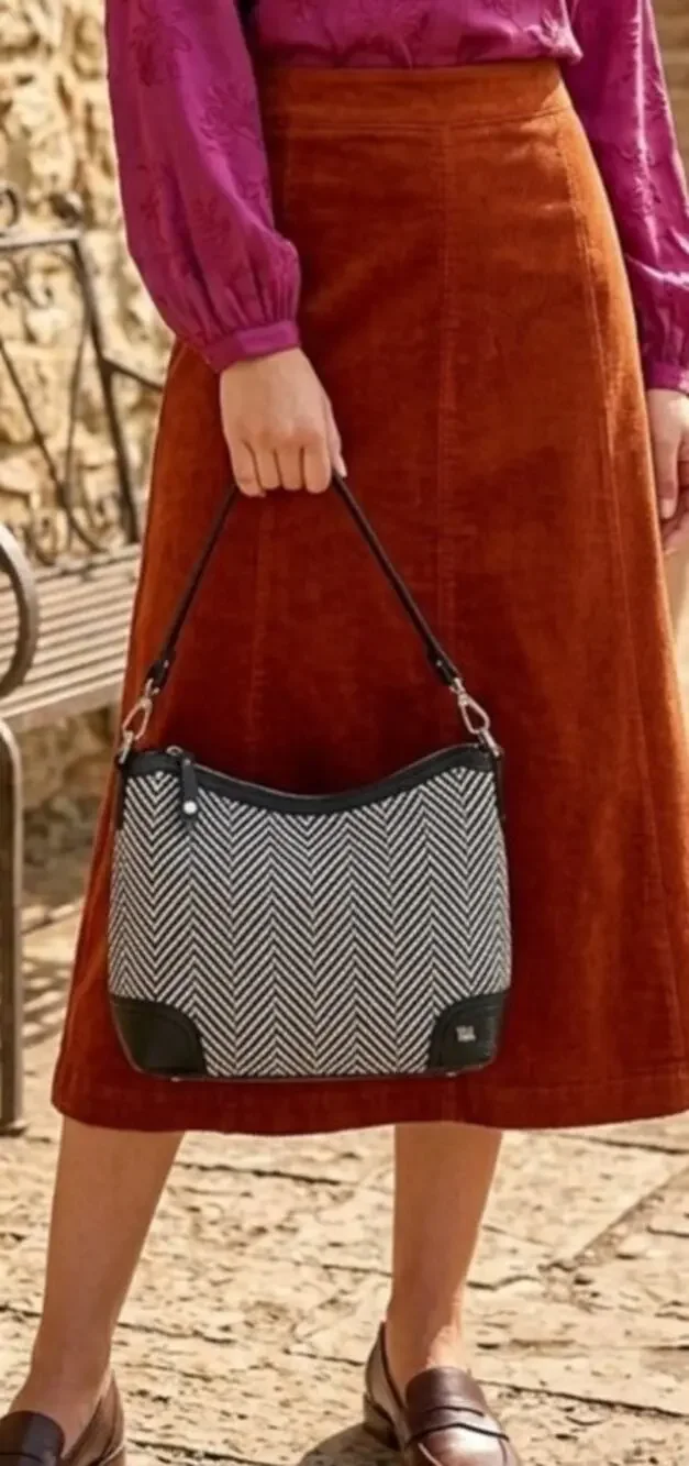 Classic Old Money Style Woven Black and White Herribone Purse by The Sak